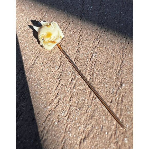 Antique Hand-Carved French Bulldog Head Hat Lapel Stick Pin Exquisite - Picture 6 of 10